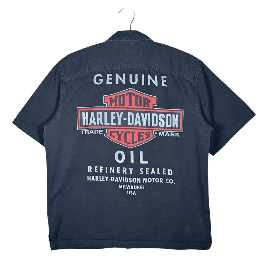 HARLEY-DAVIDSON VINTAGE Canvas Genuine Oil Graphic Button Down Utility Shirt